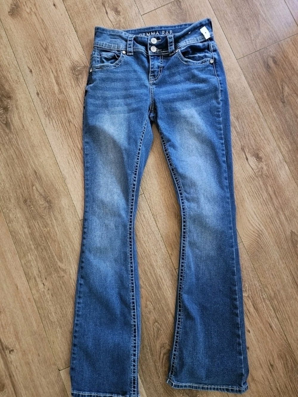 Emma Rae Women's Blue Flare Jeans - Mid Rise Stretch Denim